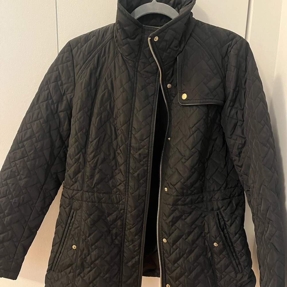 Cole Haan Dark Quilted Jacket with Gold Accents